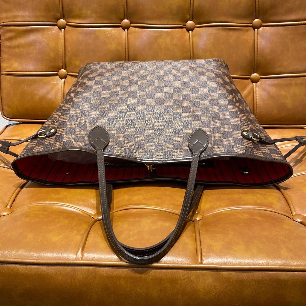 [Pre-Owned] Neverfull Mm Checkered Coated Canvas With Leather Trim Tote Bag - Excellent #XPCAA6