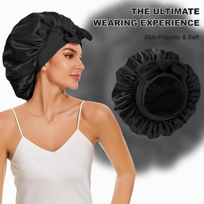 Hot Sale 1Pc Satin Bonnet Silk Bonnet Adjustable Bonne For Sleeping Hair Bonnet With Tie Band Bonnets For Women Men