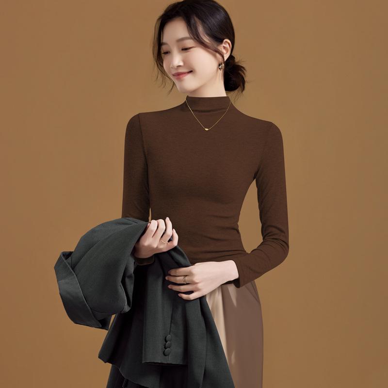 Women's Slim Fit Ribbed High Neck Long Sleeve Top for Spring and Autumn