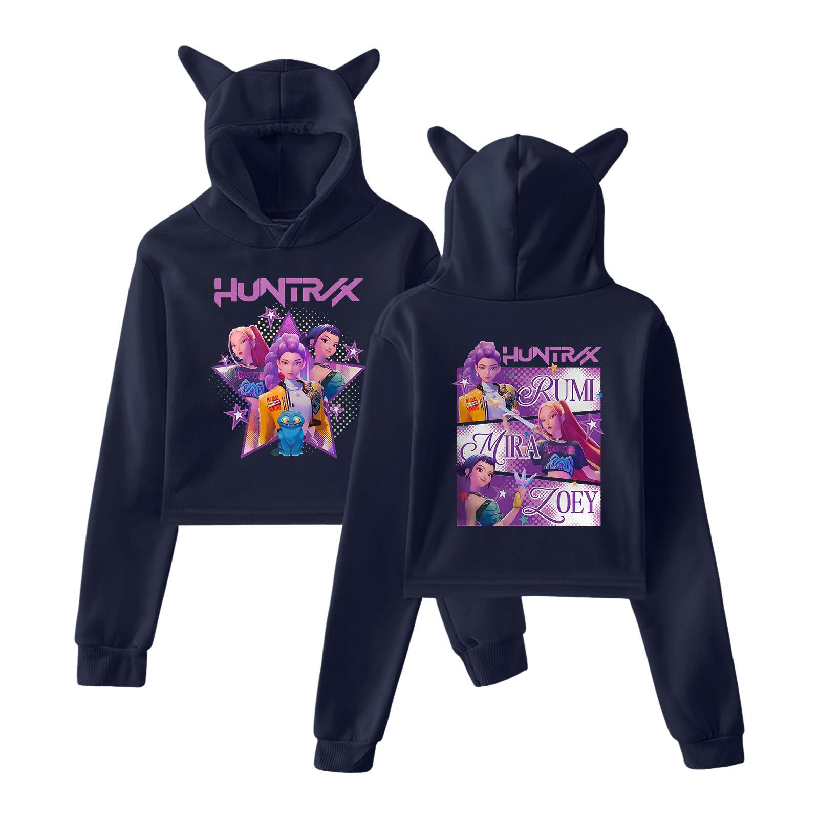 KPop Demon Hunters Women’s Cat Ear Hoodie Graphic Pullover Sweatshirt for Anime K-Pop & Movie Fans XS