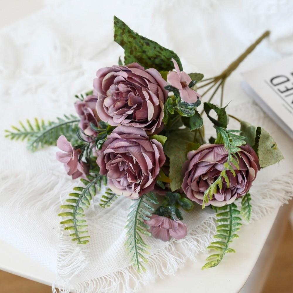 5-Head Artificial Peony Flower DIY Table Decoration Simulation Flowers Bouquet Arrangement Fake Peony Silk Flower
