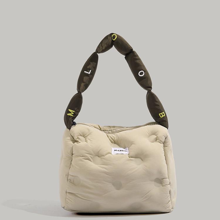 

Autumn Winter Soft Cookie Down Bag 2024 New Trendy Toast Underarm Bag Embroidered Letter Handbag for Women світлого кольору хакі