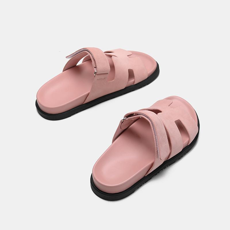 Sommer neue Axige zweiter Onkel Hausschuhe im gleichen Stil, Damen tragen echtes Leder dicke Sohle Klettverschluss coole Hausschuhe