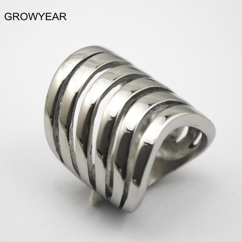 

Wide Fashion Stainless Steel Stripe Finger Rings Silver Color Multilayer Ring For Women Size 6 7 8 9 5 7.5 5