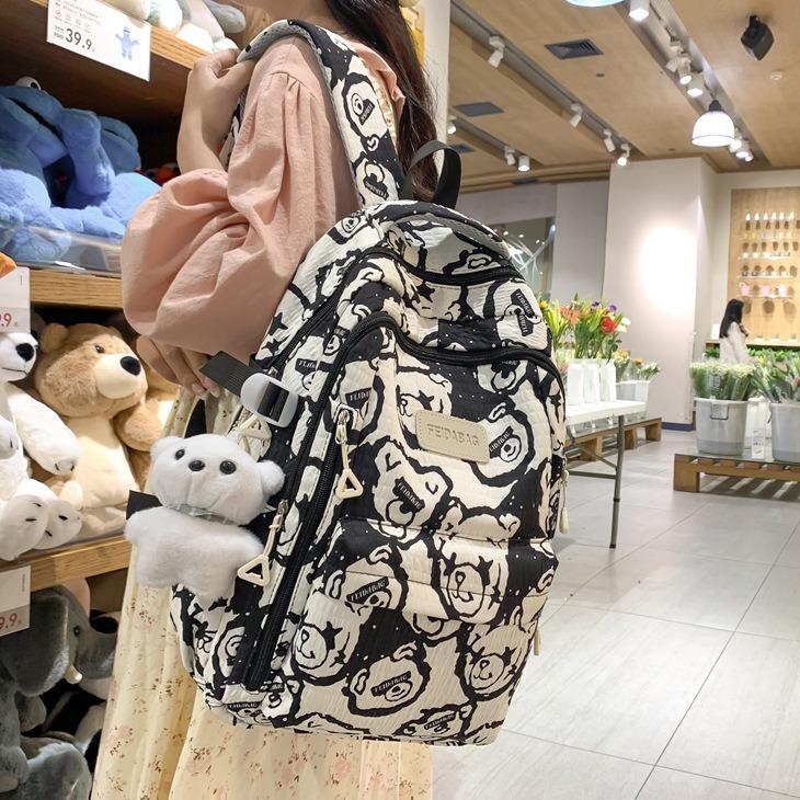 Schoolbag1011 new backpack bear printed schoolbag female junior high school students niche versatile backpack computer bag wholesale