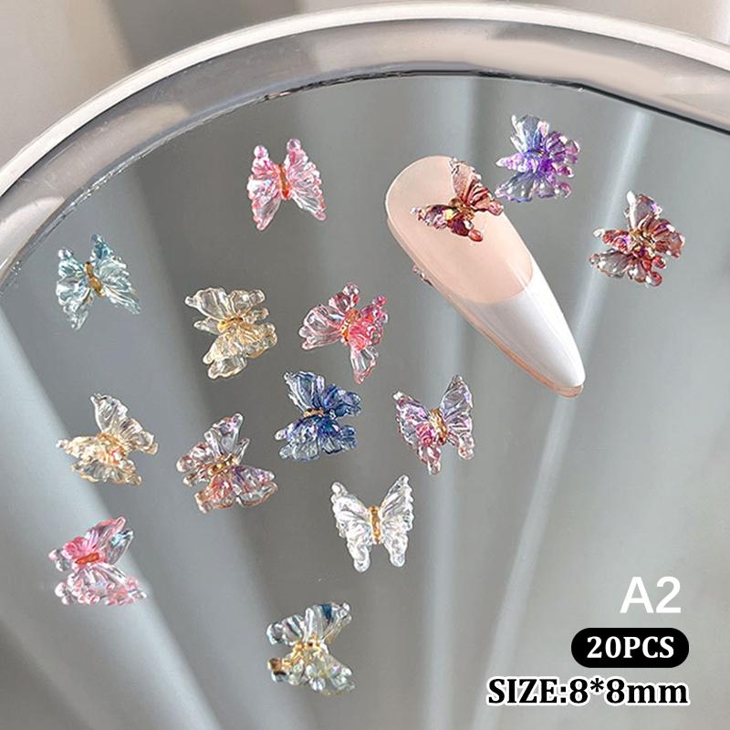 20Pcs Colorful 3D Resin Butterfly Nail Art Charms Accessories For Nails Decoration Design Supplies Material Beauty Tool