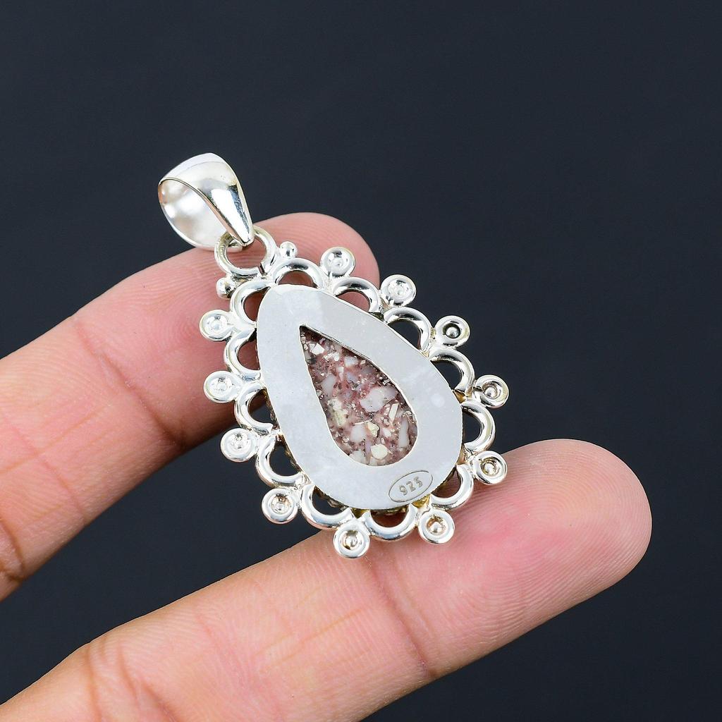 925 Sterling Silver Pear Natural Red Brecciated Mookaite Sister Pendant Jewelry