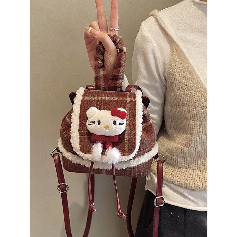 Plush Backpack With Plaid Pattern For Casual Daily Use