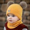 2pcs Winter Baby Hat Scarf Set Toddler Girl Boy Cap Knitted Beanie Fur Ball Cartoon Bear Snow Outfit Infant Accessories