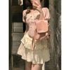 Sweet Kawaii Blouse Women Evening Party Elegant Y2K Crop Top Office Lady Casual Short Sleeve Shirt Korean Fashion Chic