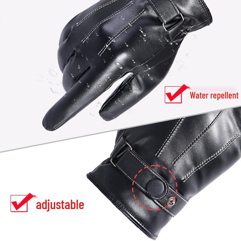 Unisex Winter Leather Gloves: Windproof, Thick, Touchscreen-Compatible with Plus Velvet Lining for Cycling and Motorcycling