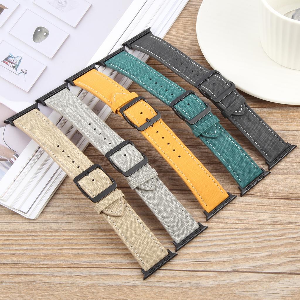 Watch Band For Apple Watch Series 10 Ultra 9 8 7 SE 6 5 4 3 2 1 46mm 49mm 45mm 44mm 42mm Checkered Pattern Day-Shaped Buckle Leather Strap