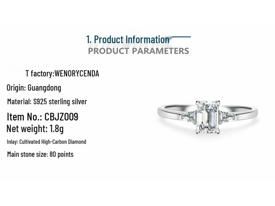 Nine Beauty Schmuck S925 Sterlingsilber Ring für Damen mit Radiant-Schliff Zirkonia Quadratisches Design - Schlichter, vielseitiger Stil