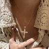 Vintage Antique High-Grade Brushed Diamond-Encrusted Cross Iris Necklace, Unique Pendant, Elegant And Delicate Neck Chain