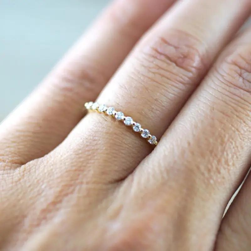 Dazzling Cubic Zirconia Rings Women Minimalist Thin Rings Hot Sale Stackable Accessories 3 Metal Colors Trendy Jewelry