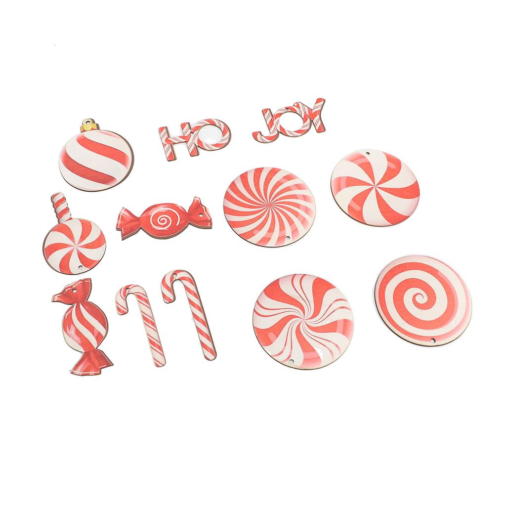 36pcs Xmas Hanging Decorations Lovely Red White Wooden Candy Hanging Ornaments for Xmas Tree Home Pa