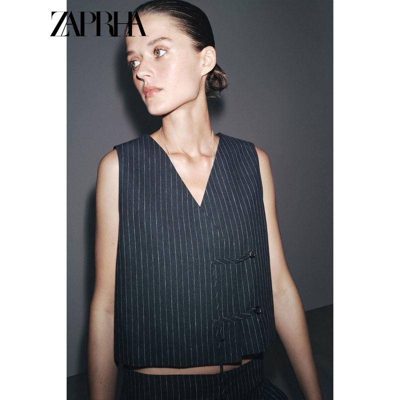 Zaprha 2025 Summer New Fashionable Western Style Lightweight Stripe Linen Blend Vest Vest 3620530