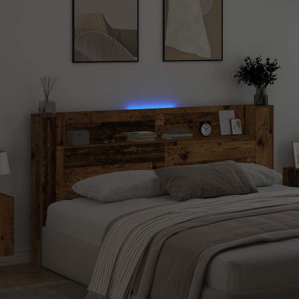 Storage Headboard with LED Reclaimed Wood Effect Wood Based Material