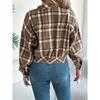 QICED Autumn and Winter Casual Checkered Fake Pocket Long-sleeved Woolen Jacket for Women's Wear