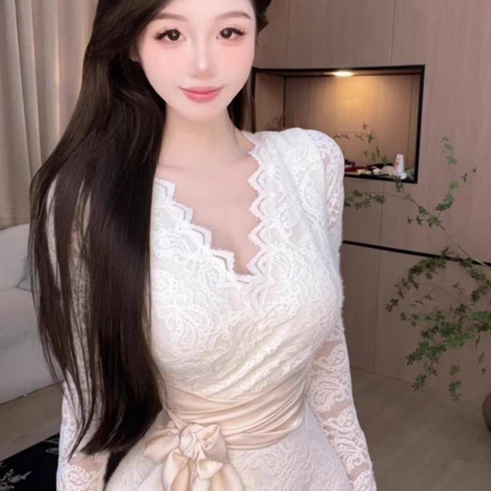 Gentle Romantic Slimming Fashionable Dress Women Long-sleeved New Style Light and Hip-hugging Skirt