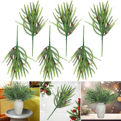 6 Stück Künstliche Kiefernzweige mit Tannenzapfen, Künstliche Zedernzweige aus Kunststoff, 45cm für Weihnachts-Hausdekoration