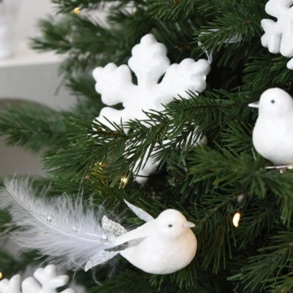 White Christmas Tree Pendant Polar Bear Flocking Christmas Bear Ornaments Plush Animal Simulation Snowflake Hanging Pendant