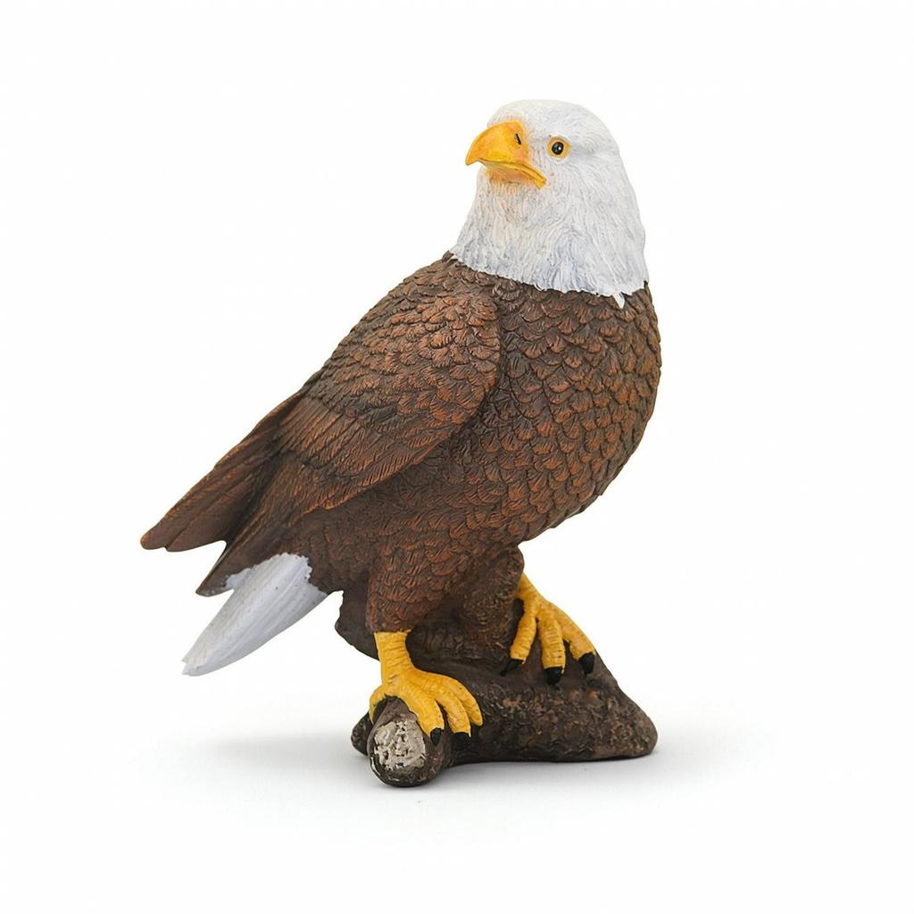 Bald Eagle Figurine with Base Realistic Craggy Carved for Bird Lovers,