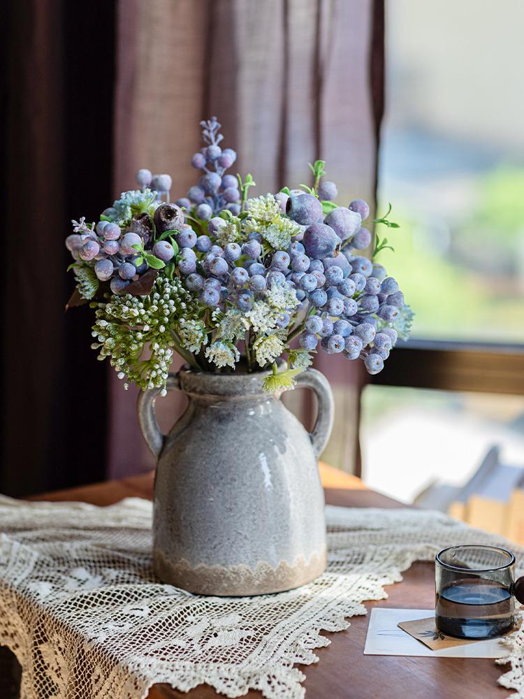 Bionic Blueberry Artificial Flowers for Living Room Decoration - Dried Flower Bouquets Arrangement