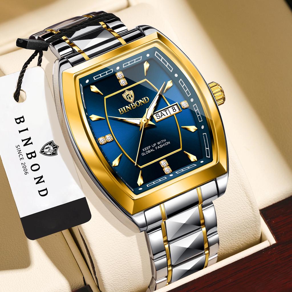 BINBOND Durable Accurate Week Display Auto Date Men's Watch Reloj Quartz Writstwatches For Men Luxury Luminous Waterproof