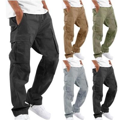 Men'S Cargo Pants Drawstring Wide Pant with Many Pockets Casual Trousers Sweatpants Micro-Stretch Mid-Rise Cotton Linen Trousers