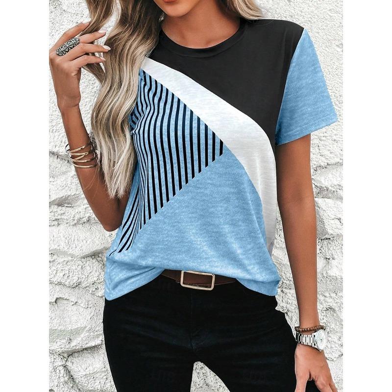 Fashion Summer Diagonal Stripe 3D Printed T-shirt Women Street Casual Harajuku T-shirt Women