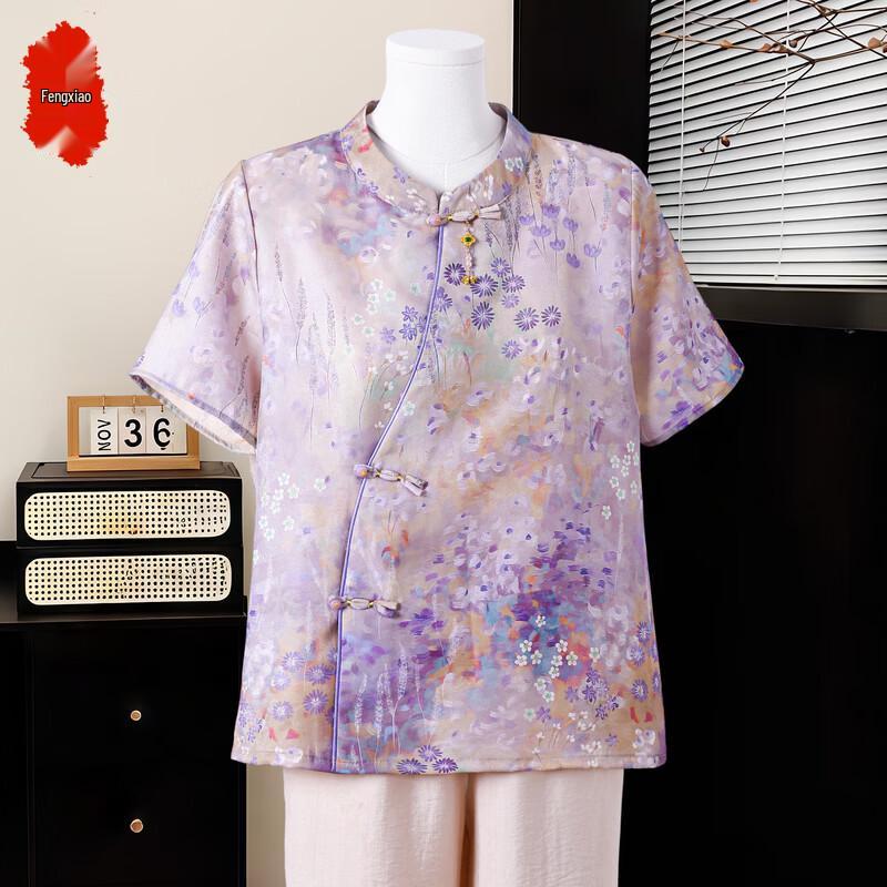 Women s New Chinese Style Floral Short Sleeve Shirt 2XL