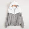 Women's Crew Neck Long Sleeve Hoodie Loose Fit Elegant Style Jacket Color Block Fuzzy Zip Up Casual Top
