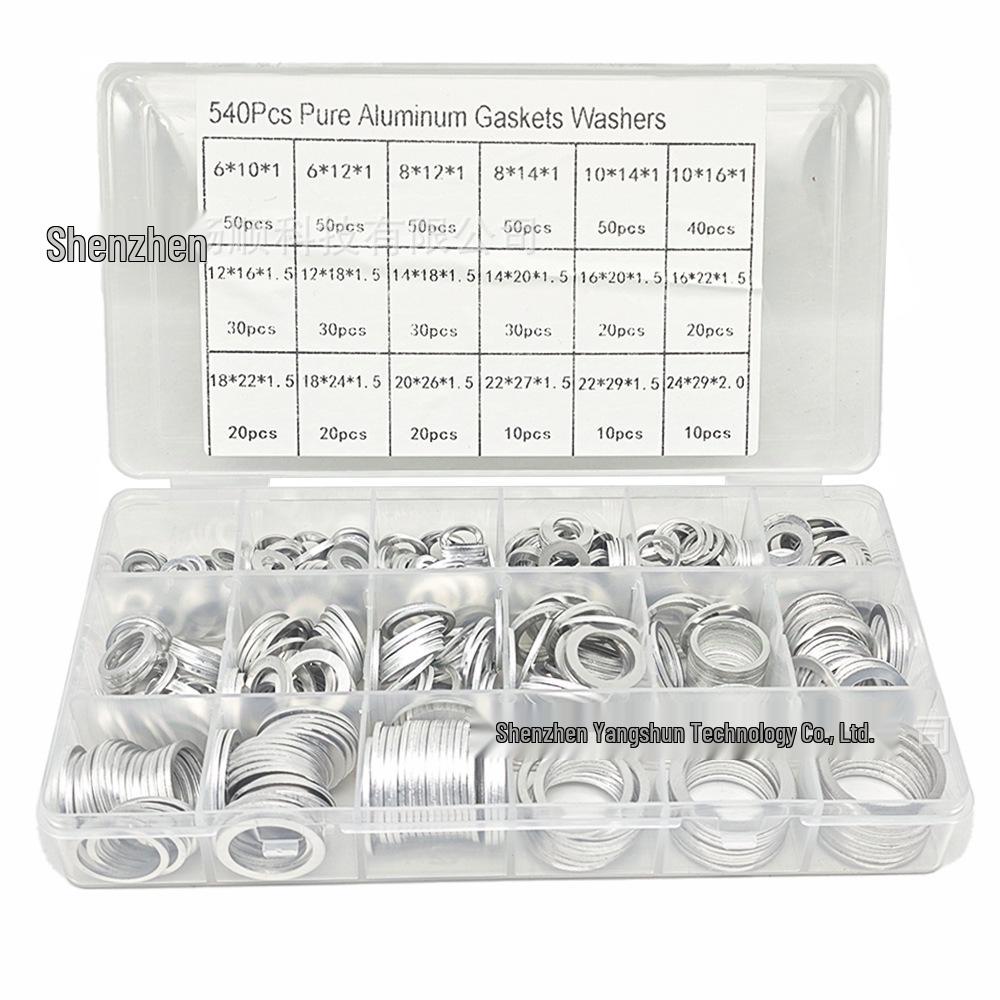 450-Piece Aluminum Gasket & Sealing Ring Set: High-Temp Resistant, Spring Washer, M6-M24.