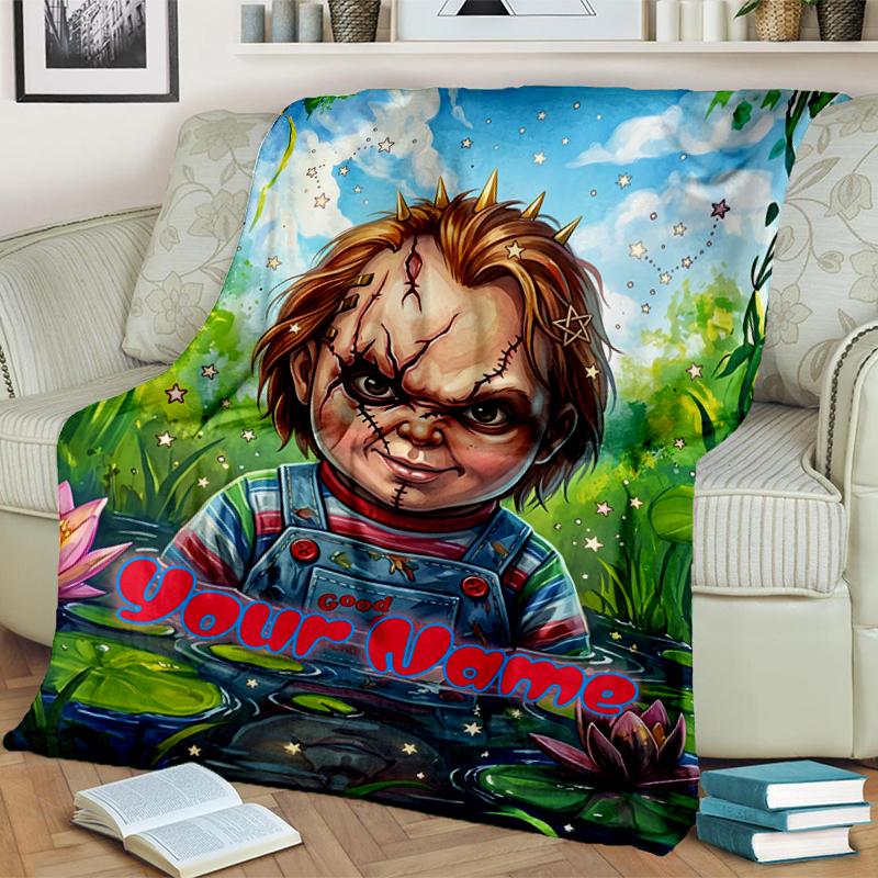 1PC Custom Name "Chucky Garden" flannel blanket versatile,all-season throw suitable for the living room,bedroom,camping,travel,and gift