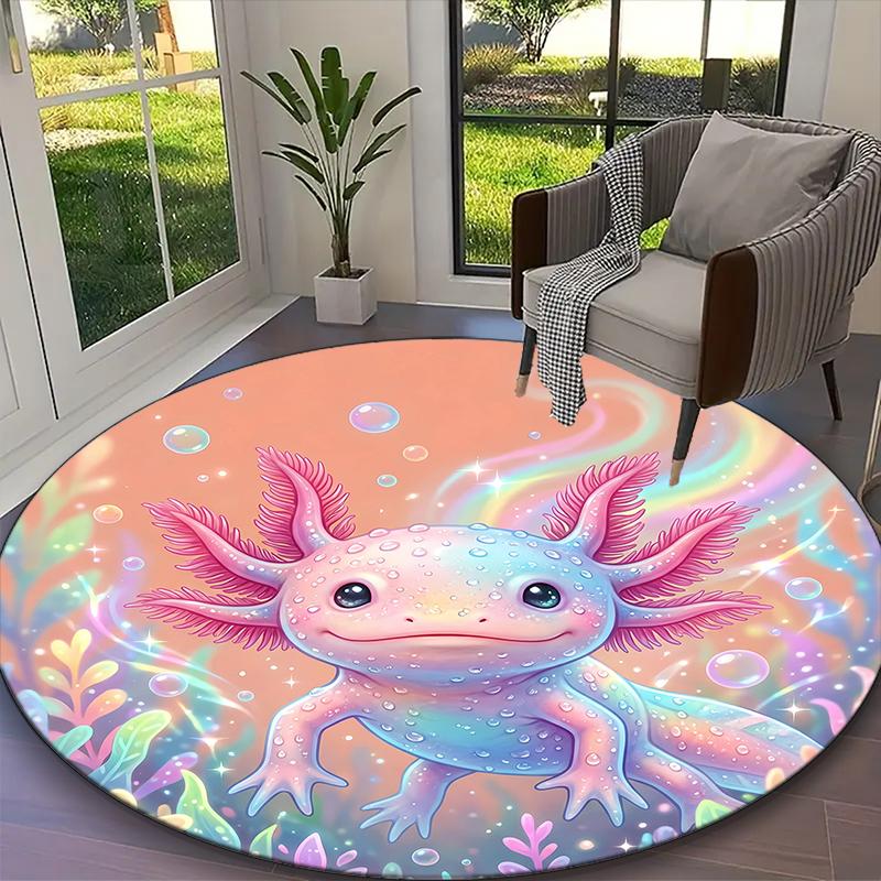 1pc Office Carpet, Gentle Axolotl Warm Glow Chair Rug, Living Room Printed Round Rug, Home Chair Floor Mat