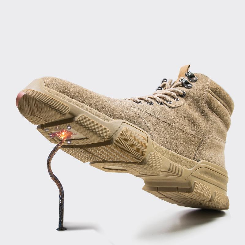 Suede Cowhide Labor Protection Shoes for Men Kevlar Steel Head Impact Resistant and Stab Resistant Breathable Safety Shoes