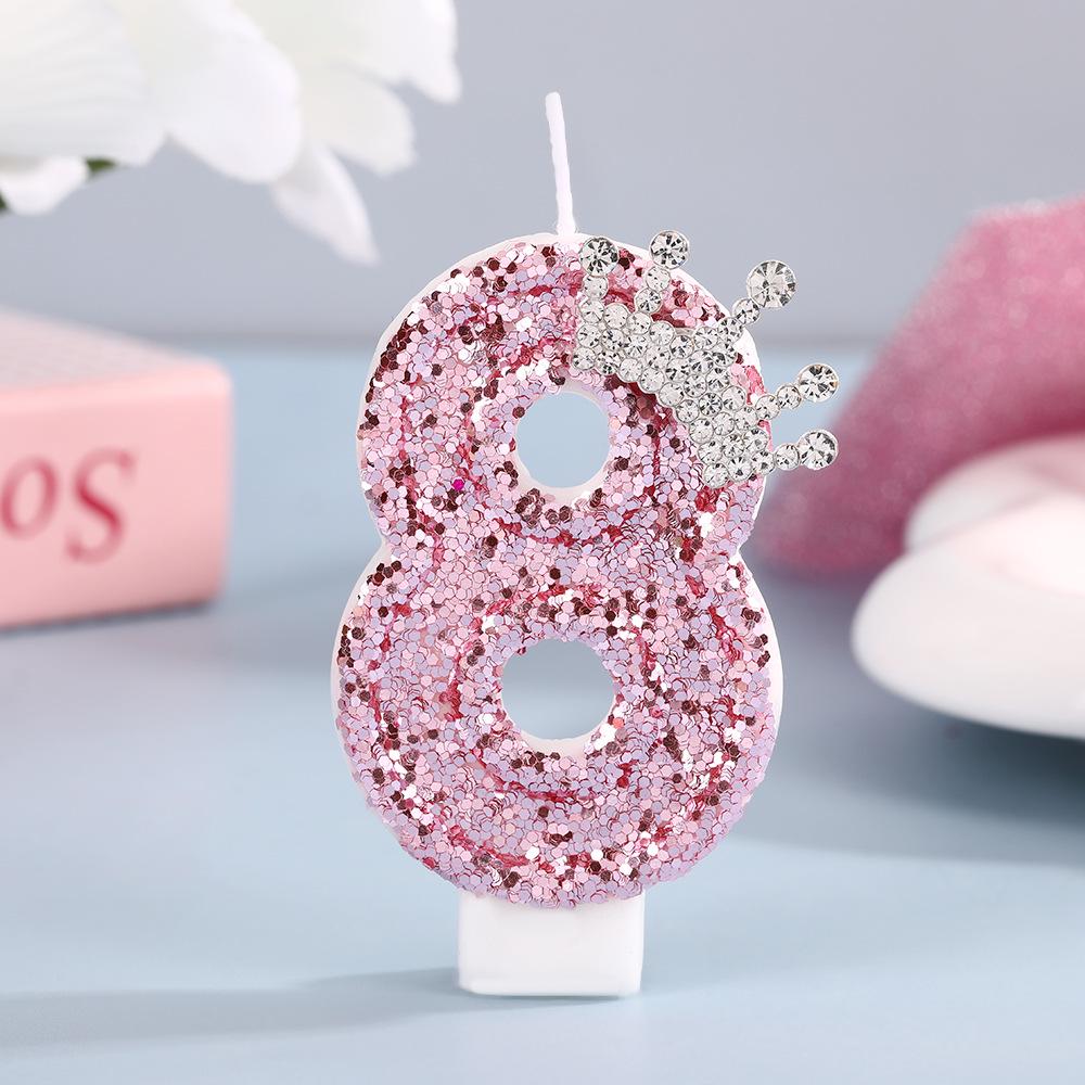 High-End Pink Glitter Crown Number Candle for First Birthday Cake Decoration