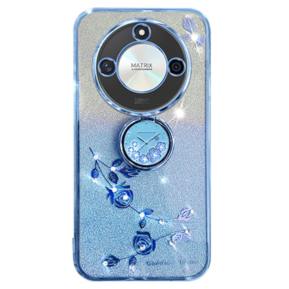 For Honor X60 5G Case Ring Kickstand TPU Flowers Phone Cover Gradient Glitter