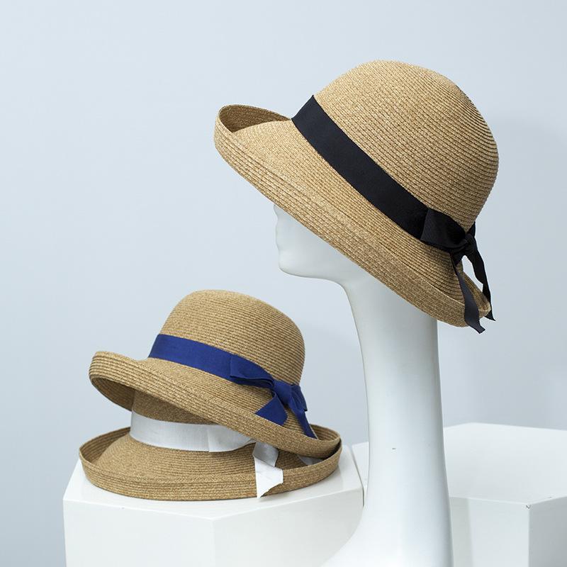Freedom Outdoors Women's Black Hepburn Style Curled Brim Straw Bucket Hat For Summer Foldable Uv Protection Beach Hat Factory Direct 54-58Cm