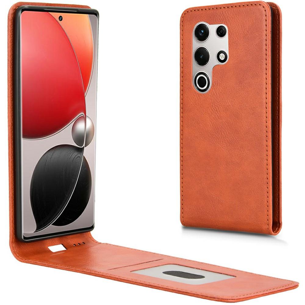 

For itel S25 Ultra Case with Card Slot Magnetic Vertical Flip Leather Phone Cover Orange