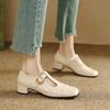 Fashion New Spring/summer Mary Jane Shoes Genuine Leather Shoes for Women Fashion Belt Buckle Round Toe Women Pumps Chunky Heels Shoes