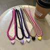 Y2K Retro Resin Pendant Necklaces Women Beaded Candy Color Heart Necklaces Exquisite Cute Daily Party Jewelry Accessories Gifts