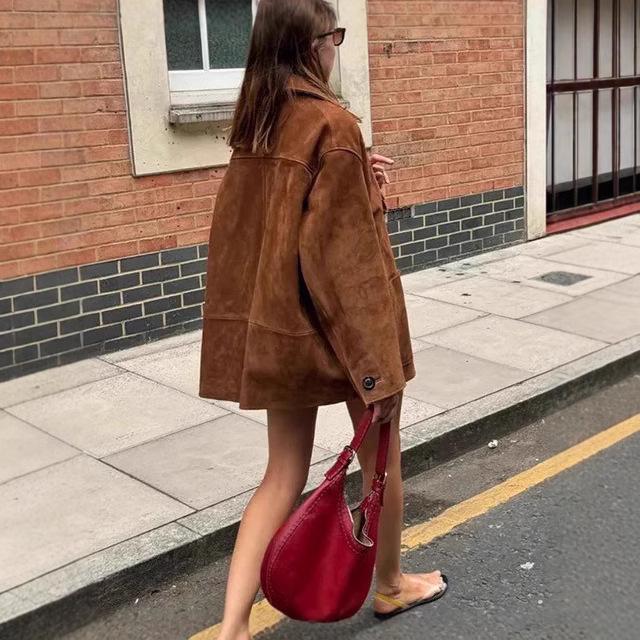 

Vintage Lapel Jacket - Women s Long-Sleeved Coat Medium коричневий