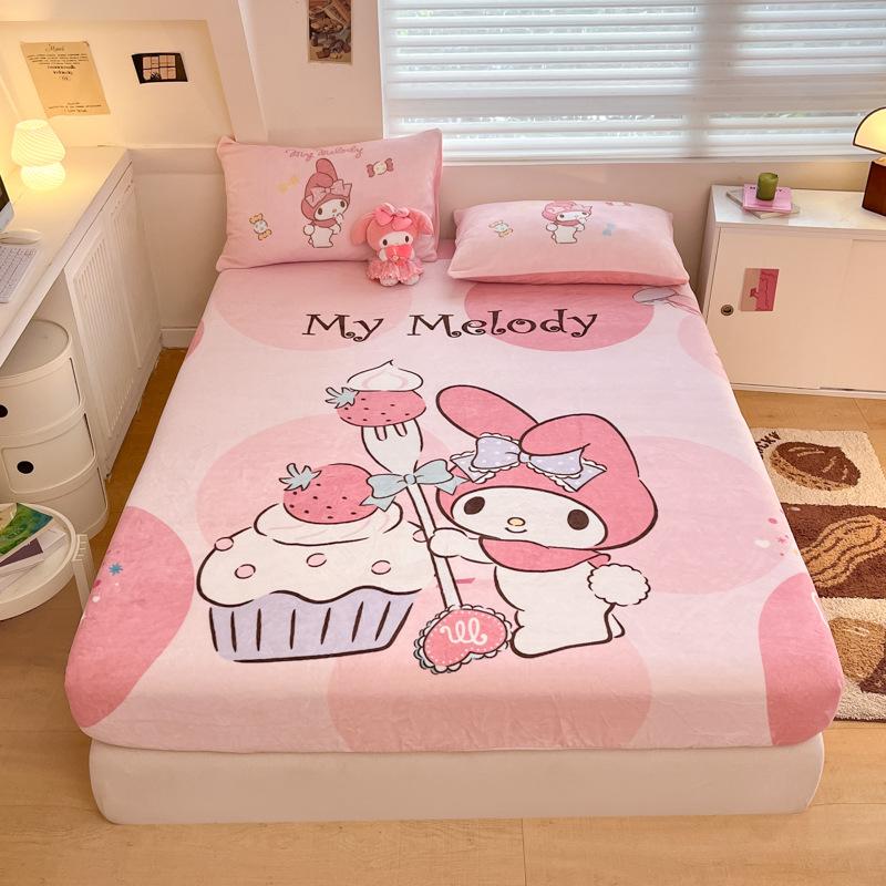 3D Pattern K-Kuromi Soft Bedding Fitted Sheet Deep Pocket 30Cm Cartoon H-Hello Kitty Fitted Sheets Fade Resistant Multiple Sizes