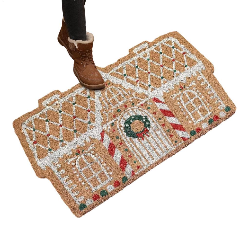 Christmas Mats For Front Door Gingerbread House Decorative Non-slip Door Mat 32x20 Inch Holiday Outdoor Rug For Holiday Outdoor