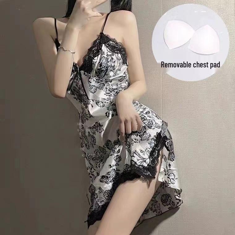 Pijama de Encaje Veraniego Sedoso para Mujer: Tirantes Acolchados y Diseño Suave