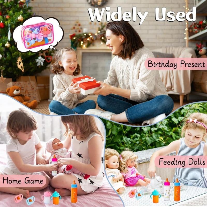 12pcs Realistic Baby Doll Feeding Set With Bottle Pacifiers Juice Containers Interactive Pretend Play Nursing Accessories