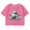 Angels And Money Creative Pattern Print Washed T-Shirt Female Street Cotton Tee Shirts Casual Crop Top For Woman