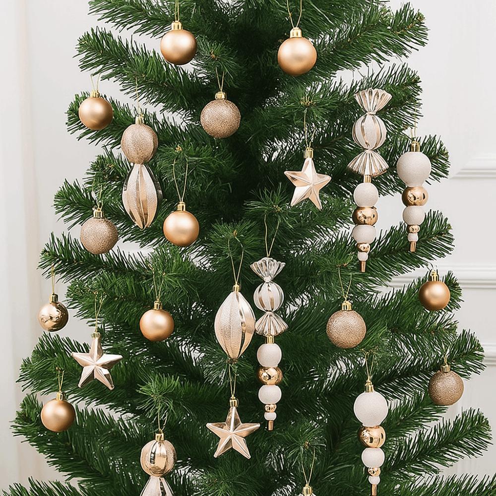 29/20Pcs Champagne Christmas Balls Pendants Candy Cane Pine Cone Xmas Tree Hanging Ornaments Star Shatterproof